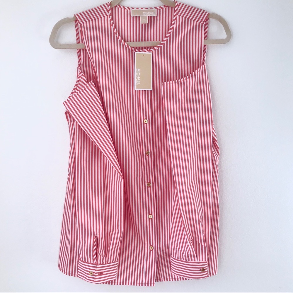 MICHAEL KORS Striped Cold Shoulder Medium Top